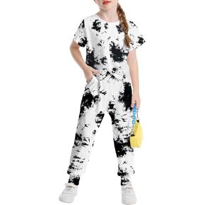 LecGee Kids Girls Tie Dye 2 Piece Sets Shortsleeve Twist Front Tops & Sweatpants Outfits Sweatsuits Tracksuits 4-13 Year