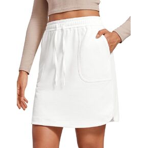 CRZ YOGA Comfy Cotton Sweat Skirts for Women 17'' Casual Work Lounge Athletic Skorts Soft Jersey Skirt with Pockets