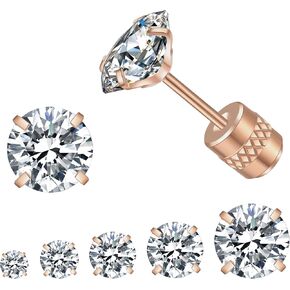5 Pairs Stud Earrings for Women - 18K Gold Plating Helix Hypoallergenic Surgical Steel Earrings Screw Back Earrings Cubic Zirconia Studs Jewelry Set Trendy Cartilage Stud Earrings 3-8mm