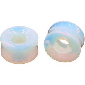 NewZenro Hollow Opalite Moon Stone Natural Stone Ear Plugs Gauges Tunnel Expanders Stretcher Saddle Organic Double Flared Flesh Earrings for Men Women Fashion Piercings Body Jewelry Gift