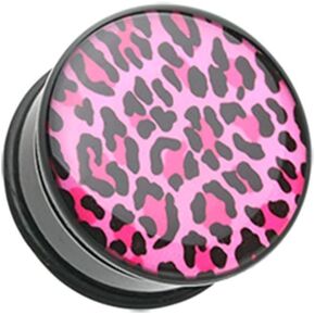 Covet Jewelry Roseate Pink Leopard Print Single Flared Ear Gauge Plug