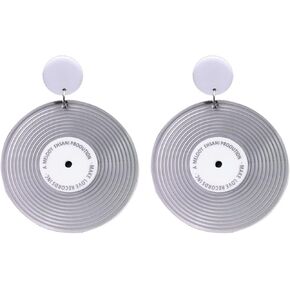 Vinyl Records Earrings for Women Girls Vintage Big Black Acrylic Long Player DJ Rock 50s 60s 70s Classi Music Circle Record Dangling Drop Earrings Halloween Party Decoration Jewelry