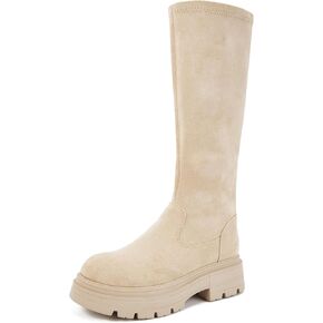 Putu Platform Knee High Boots for Women Faux Suede Tall Boots Lug Sole Knee Boots