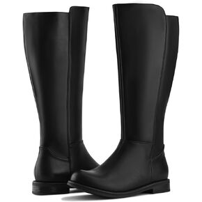 Shoe'N Tale Wide Calf Knee High Boots for Women Flat Low Heel Width Stretchy Round Toe with Side Zipper Fall and Winter Fashion Comfortable