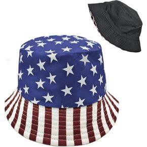 American Flag Hat, 4th of July Hats Bucket Sun Hats for Women Men White Blue Red Hats Trendy Beach Cap