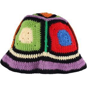 Women Crochet Hat, Bucket Hat Acrylic Fibre Floral Crochet Hat with Colorful Pattern Pleated Design Knitting Embroidery Hat for Women Summer Outdoor Beach Travel Fashion Accessory