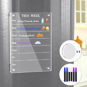AITEE Acrylic Magnetic Calendar for Fridge, 8"x12" Inches Clear Dry Erase Calendar Memo Whiteboard for Refrigerator with Strong Magnets Includes 6 Dry Erase Markers with 3 Colors