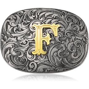 MASOP VOGU Western Cowboy Belt Buckle Initial Letters ABCDEFG to Z Belt Buckle Vintage Flower Belt Buckles for Men Women