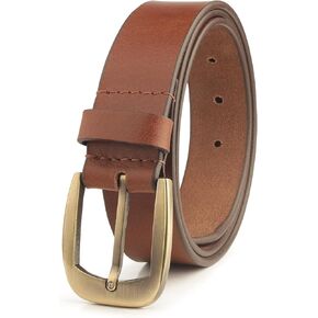 Men's Leather Belt with Frame Buckle | Genuine Full Grain Leather Adjustable Waist Belts for Casual, Tan