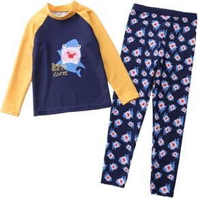 Happy Cherry Boys Swimsuit Long Sleeve 2 Piece Beach Swimwear with Swimming Trousers Rash Guard UPF 50+ Sun Protective
