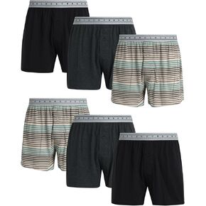 Lucky Brand Men's Boxer Shorts – 6 Pack Loose Fit Soft Knit Mens Underwear Boxers - Breathable Classic Boxers for Men (S-XL), Size X-Large, Jet Black/Stripe/Charcoal Heather Grey