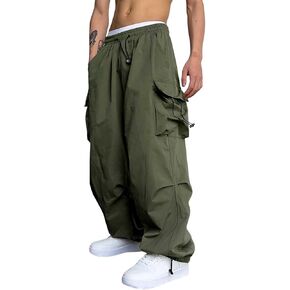 Men's Loose-Fit Baggy Cargo Pants Casual Parachute Cargo Pants with Pockets