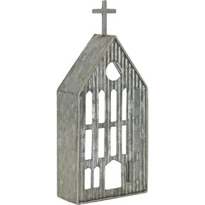 Church Shaped Tea Light Candle Holder Farmhouse Galvanized Metal Candle Holder Vintage Decorative Tealight Holder for Table Centerpiece Decoration - 6.22" x 1.97" x 9.25"