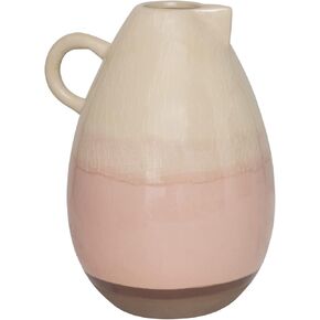 Bloomingville Ceramic Pitcher, Multicolor Crackle Glaze Decorative Accents, 8" L x 7" W x 11" H, Pink & Cream