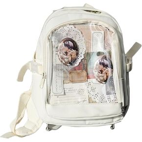 ITA Backpack Mini Bag with Pin Display Insert & Pins Kawaii Anime Transparent Daypack Girls Teens for School Anime Cosplay(Black)