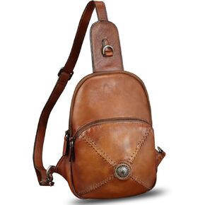 Genuine Leather Sling Bag for Women Vintage Real Leather Sling Backpack Shoulder Crossbody Bag Chest Purse