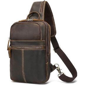 LANNSYNE Genuine Leather Sling Bag For Men, Vintage Crossbody Shoulder Chest Daypack Fits 11" iPad