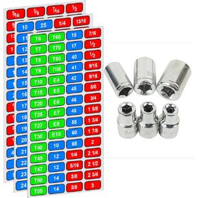 Foil Socket Labels Toolbox Stickers 180 pcs, 1/4", 3/8", 1/2" Wrench Size Labels Socket Size Stickers for Toolbox Organization