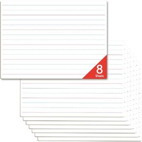 8 Sheets Dry Erase Lined Whiteboard, Double Sided Ruled Writing Board & Handwriting Practice Tool for Classroom, School, Office Supplies Whiteboard (9" x 12")
