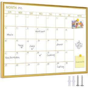 Golden Monthly Dry Erase Calendar Whiteboard for wall-16"X12" Portable Aluminum Frame,Magnetic Calendar White Board,Wall Planner Dry Erase Board for Office, Kitchen, School, Home-GG