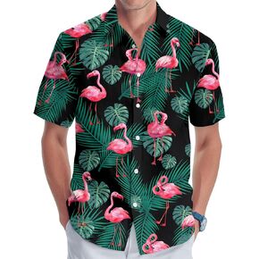 Tropical Bird Men's Hawaiian Shirt, Funny Bird Print Short Sleeve Button Shirt, Summer Gifts, Birthday Gifts