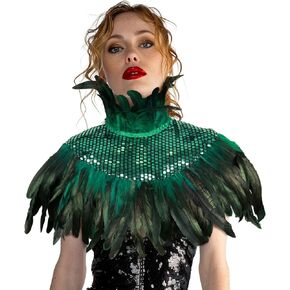 Gothic Sequin Feather Collar Halloween Cape Costume Victorian Carnival Cosplay Shawl Accessories