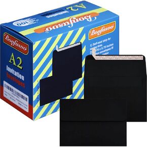 Bonfasvo 100 حزمة A7 مغلفات دعوة سوداء 5.25 × 7.25 بوصة ختم ذاتي 120GSM مغلفات ورقية كرافت للدعوات، أوراق الصور، وثائق الزفاف، استحمام الطفل، سهلة الختم in Kuwait