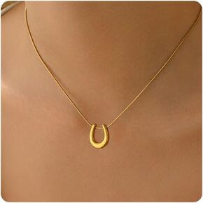 Gold Horn Necklace for Women Dainty Tiny Crescent Moon Necklace 18K Gold Plated Lucky Horse Shoe Pendant Necklace Minimalist Trendy Jewelry