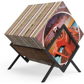 Vinyl Record Holder, 80-100 LP Vinyl Record Storage Rack, Quick Assembly vinyl record stand, Minimalism and Retro Style Organizer for Vinyl Records, CD, Magazine, Book, Files