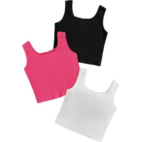 Milumia Girl's 3 Pack Letter Print Tank Top Square Neck Sleeveless Basic Tops