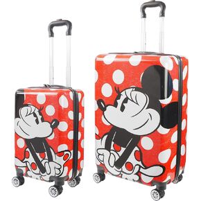 FUL Disney Minnie Mouse 2 Piece Rolling Luggage Set, Hardshell Suitcase with Wheels, Polka Dots, 20 Inch and 27 Inch, Red (FCFL0119SAMEC-600)