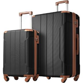 2 Pieces Hardside Spinner Wheel Luggage Set With Wheels And TSA Lock 3-digit Combination Lock 28" 20" 2 Sizes Suitcase Lightweight For Men Women Black Brown