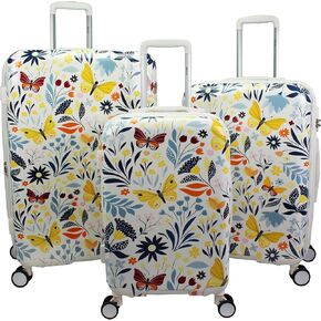 World Traveler Dejuno Floral Butterfly Expandable Spinner Luggage, 3-Piece Set
