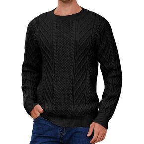 Men's Irish Knit Sweaters Cable Jacquard Pullover Sweater Unisex Woven Crewneck Knitted Top