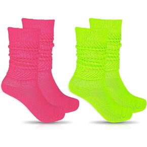 2 أزواج النساء الجوارب ترهل لينة Scrunch الجوارب 80s النيون طويل كومة الجوارب الفخذ عالية التمهيد Scrunchie الجوارب حجم 9-11