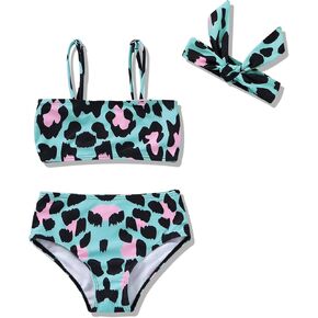 YOUNGER TREE Toddler Swimsuit Girl 2-Pieces Leopard Bathing Suits Halter Top Bikini Bottoms Swimming Suit Kids Beach Swimwear (5-6T, Green Leopard)………