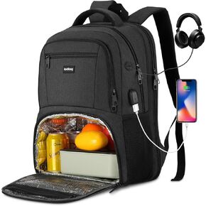 17.3 Inch Insulated Backpacks with Cooler&Laptop Compartment,Travel Backpack with Lunch Box Bookbag for Work,Sturdy College Computer Backpack for Men Women Mochilas Lonchera para Hombre