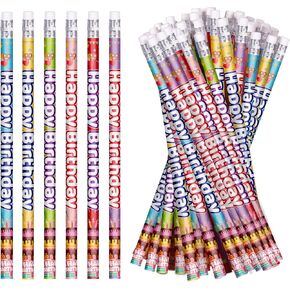 Happy Birthday Pencils Colorful Birthday Pencil for Students Birthday Pencils with Erasers Birthday Pencils for Teacher Classroom Birthday Party Supplies, 6 Style (24)