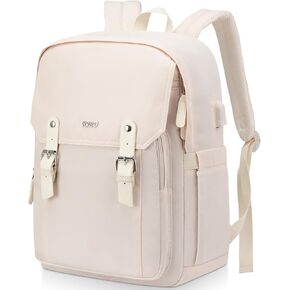 Aesthetic School Backpack for Teen Girl,15.6in Laptop Bookbag for College Student,Mochilas Escolares,Khaki Beige