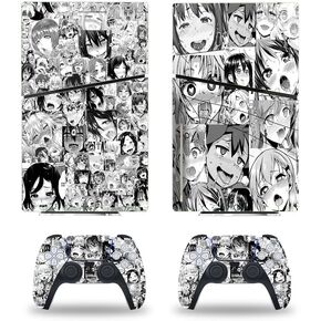 Console Decal Skin Anime Girl Vinyl Sticker Compatible with PS5 Slim Disk Console Controllers Gray Wrap Hot Skins
