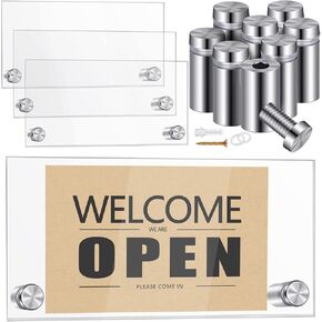 Demissle 12 Sets Clear Acrylic Wall Name Plate Holders Office Door Mount Name Plate Holder with Stainless Steel Standoff Screws for Office Home Store Restaurant (6 x 3 Inch)
