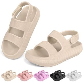 Kids Cloud Sandals丨Boys Girls Slide Sandals丨Unisex-Child EVA Thick Sole Water Sandals with Adjustable Backstrap丨Double Strap Summer Shoes