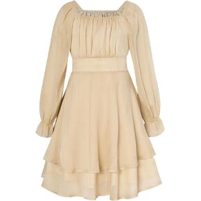 GRACE KARIN Girls Fall Dress Long Sleeve Casual Dresses Square Neck Ruffle Tiered Layer A-line Dress 5-12Y