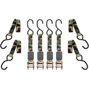 Muddy 1" X 8' Camo Standard Duty Durable Reliable Adjustable Versatile Reinforced Ratchet Straps with Vinyl-Coated S-Hooks | 300LB Working Strength/900LB Breaking Strength | 4 Pack