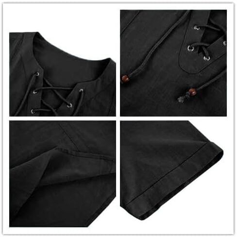 Runcati Mens Pirate Shirts Lace Up V Neck Medieval Viking Costume Tops Linen Drawstring Shirt in Saudi Arabia
