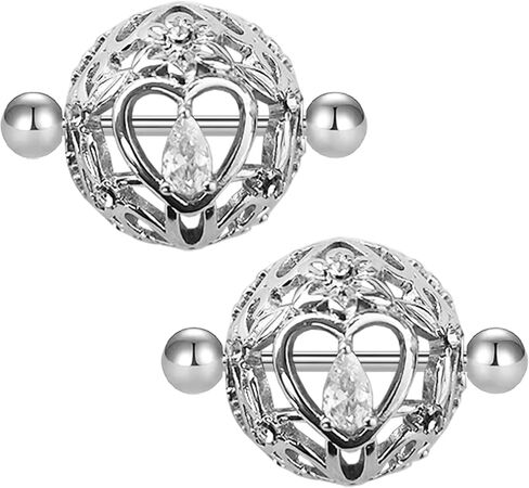 Cute Hollow Heart Nipple Shield 14G Stainless Steel Nipple Barbell for Women 14mm Heart Nipple Rings Niplle Piercing Jewelry in Saudi Arabia
