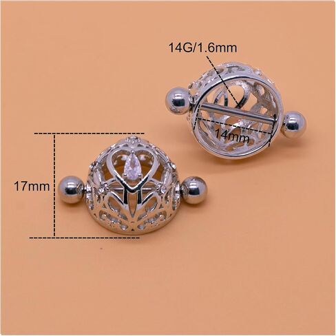 Cute Hollow Heart Nipple Shield 14G Stainless Steel Nipple Barbell for Women 14mm Heart Nipple Rings Niplle Piercing Jewelry in Saudi Arabia