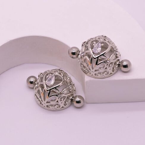 Cute Hollow Heart Nipple Shield 14G Stainless Steel Nipple Barbell for Women 14mm Heart Nipple Rings Niplle Piercing Jewelry in Saudi Arabia