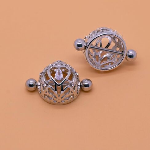 Cute Hollow Heart Nipple Shield 14G Stainless Steel Nipple Barbell for Women 14mm Heart Nipple Rings Niplle Piercing Jewelry in Saudi Arabia
