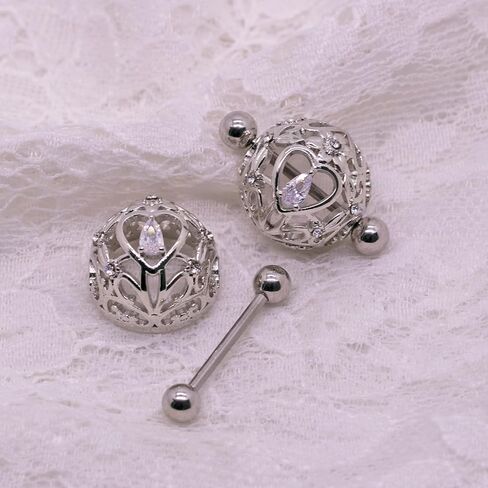 Cute Hollow Heart Nipple Shield 14G Stainless Steel Nipple Barbell for Women 14mm Heart Nipple Rings Niplle Piercing Jewelry in Saudi Arabia